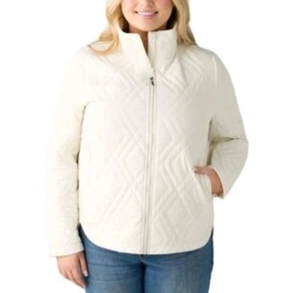 Voyager Womens L Quilted Jacket Water-Resistant Diamond Pocket Lightweight Cream